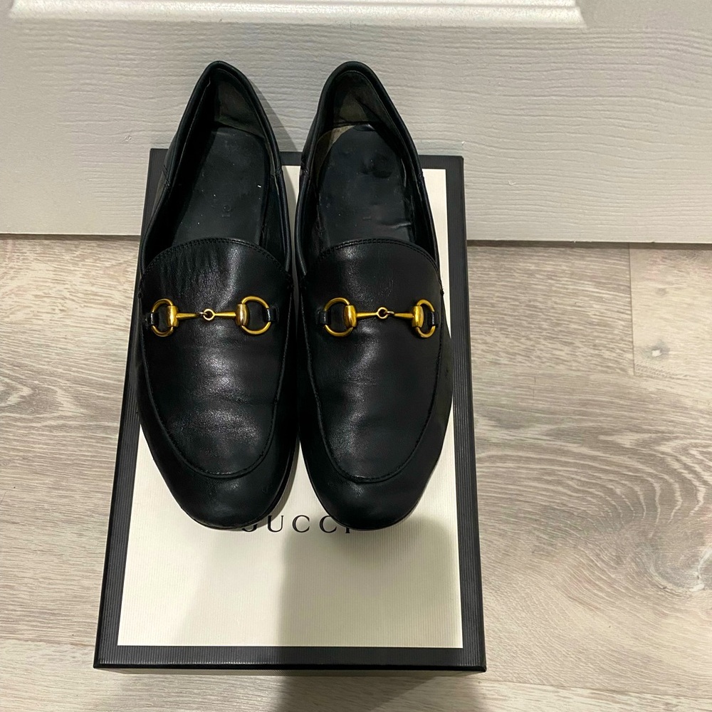 GUCCI women's Brixton leather horsebit loafers
